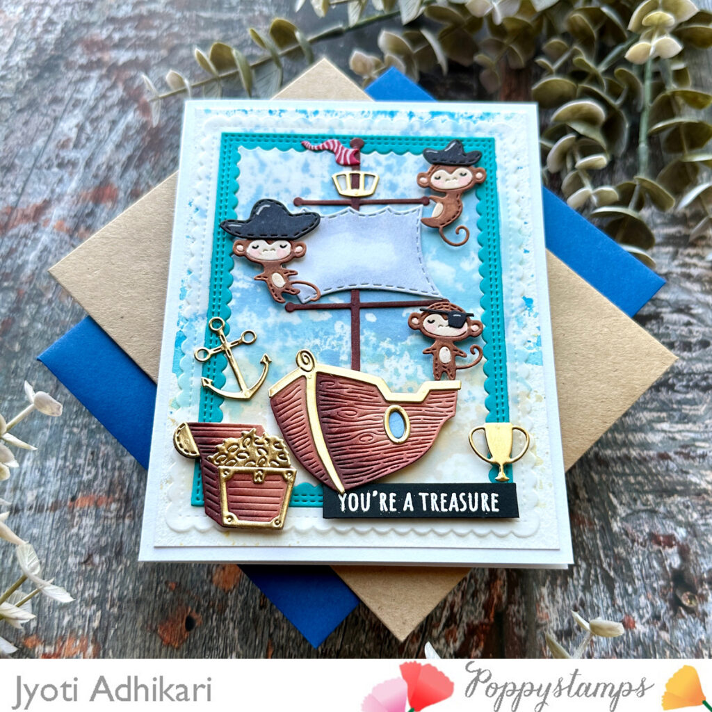 Pirate Monkey card created with the Whittle Pirate Monkey Kit from Poppystamps